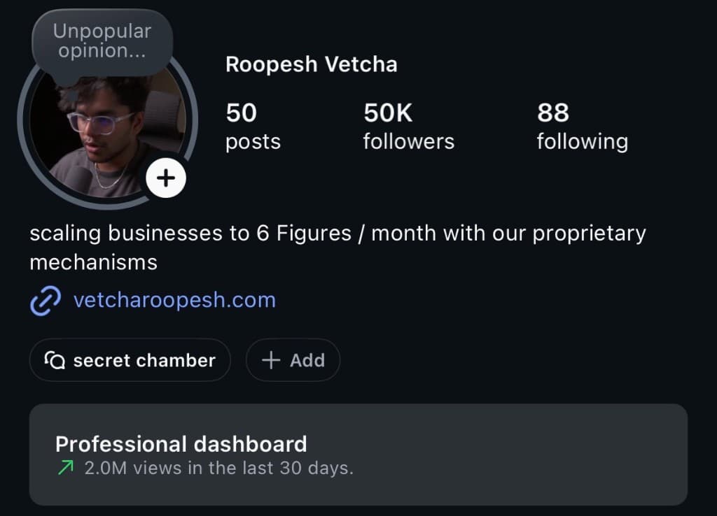 Instagram profile showing 52K followers